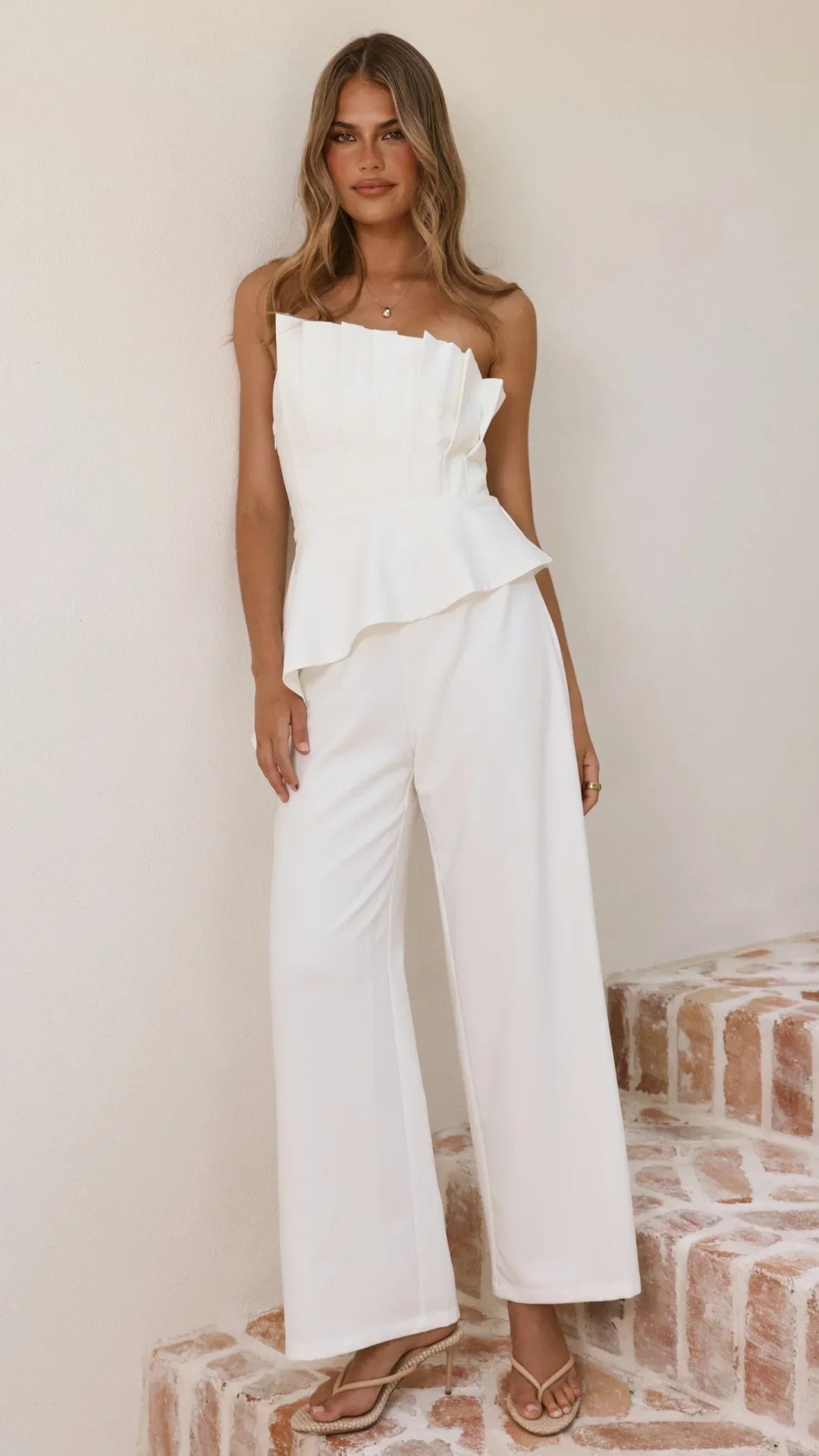 Javana Asymmetrical Top and Pants Set White