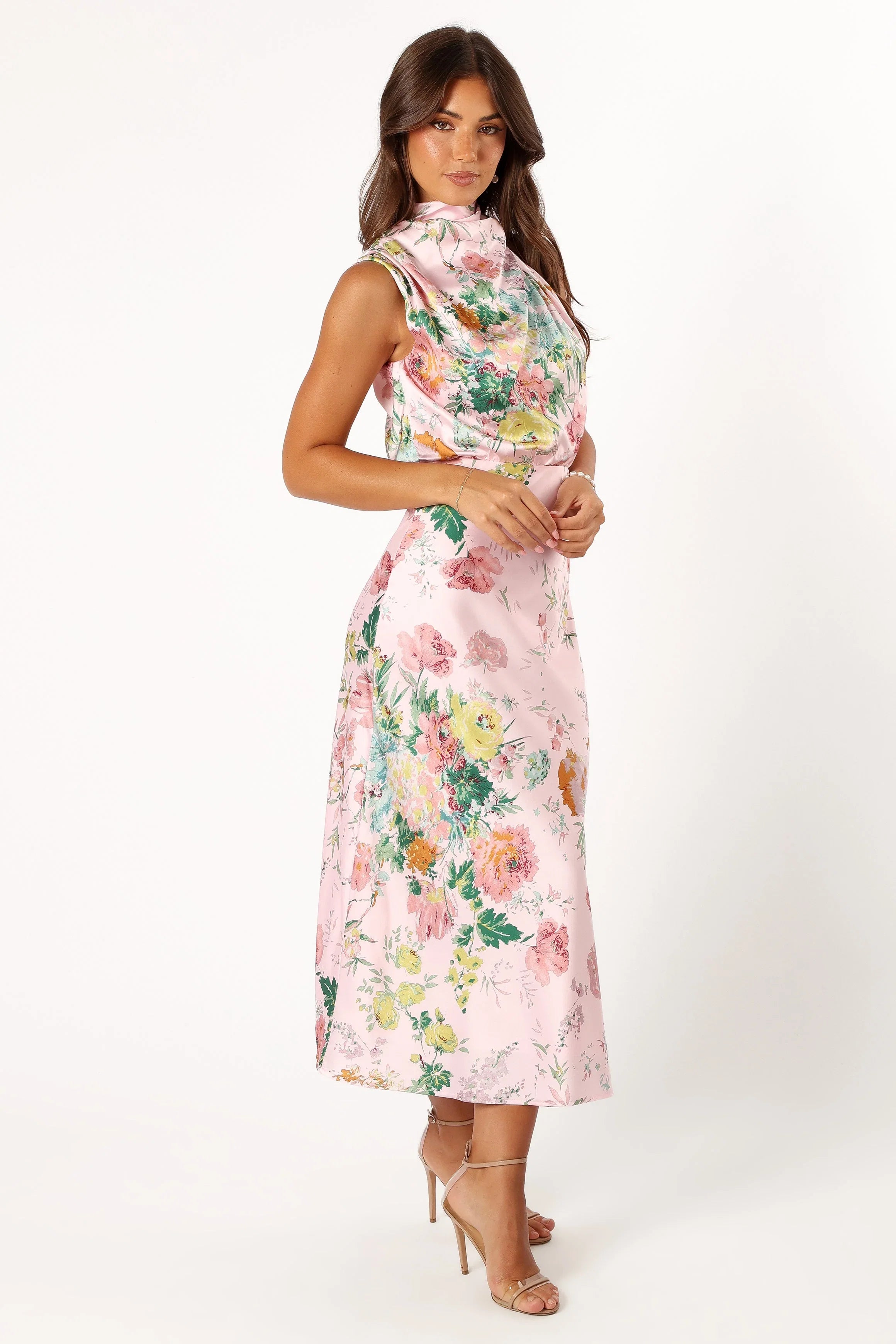 Anabelle Halter Neck Midi Dress Pink Floral