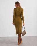 Colleto Tie Waist Midi Sweater Dress