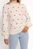 Xadie All Over Mini Heart Sweater Cream Red