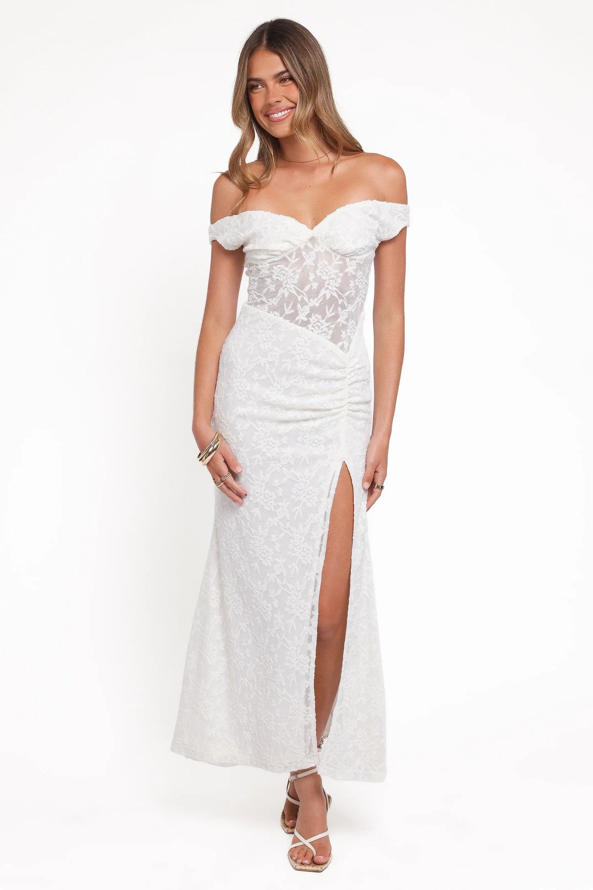 Pascha Off Shoulder Lace Maxi Dress White
