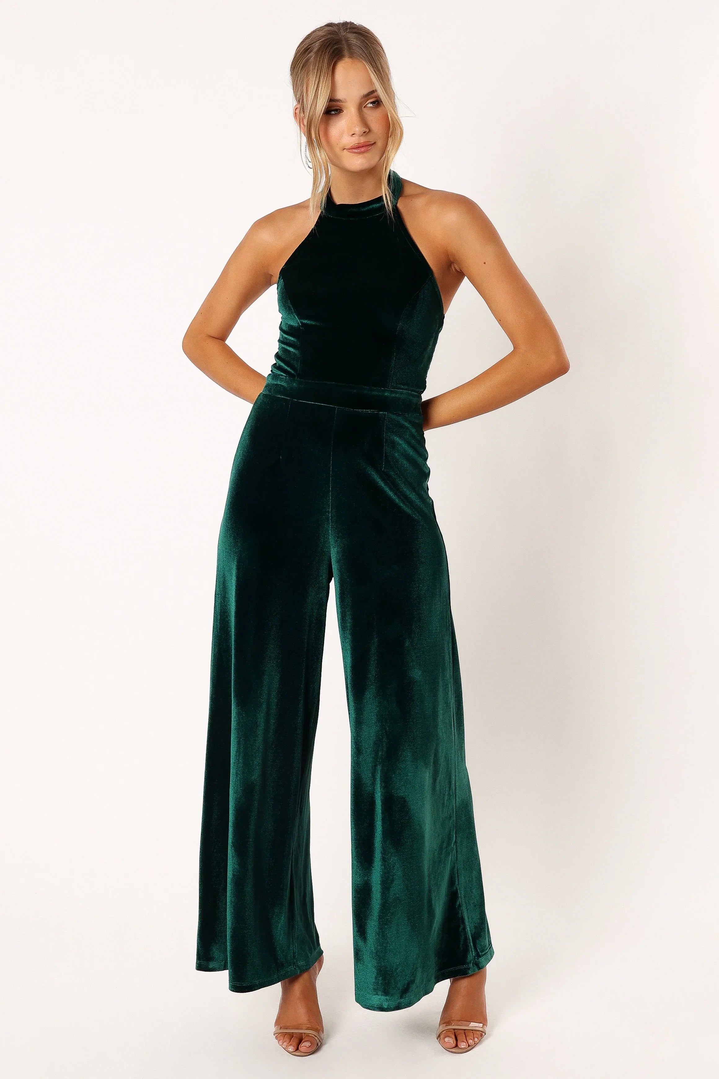 Aria Velvet Jumpsuit Emerald