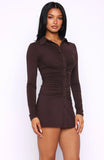 Its All For You Long Sleeve Mini Dress Chocolate