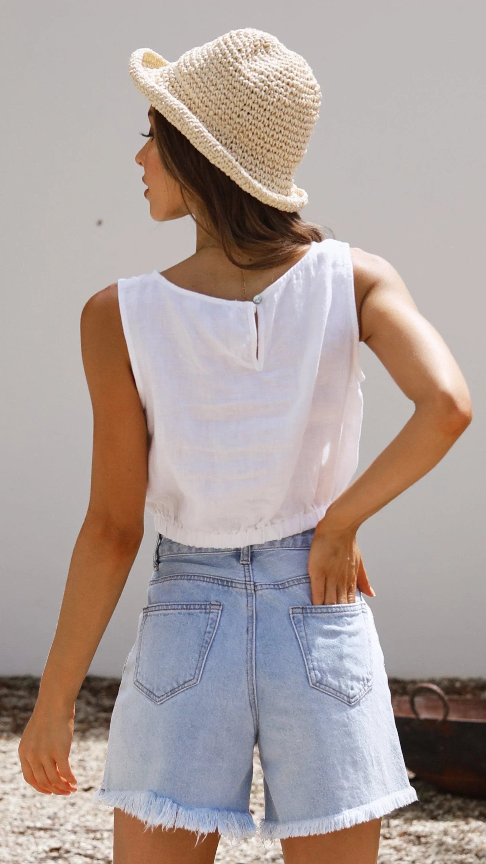 Aimee Linen Top White