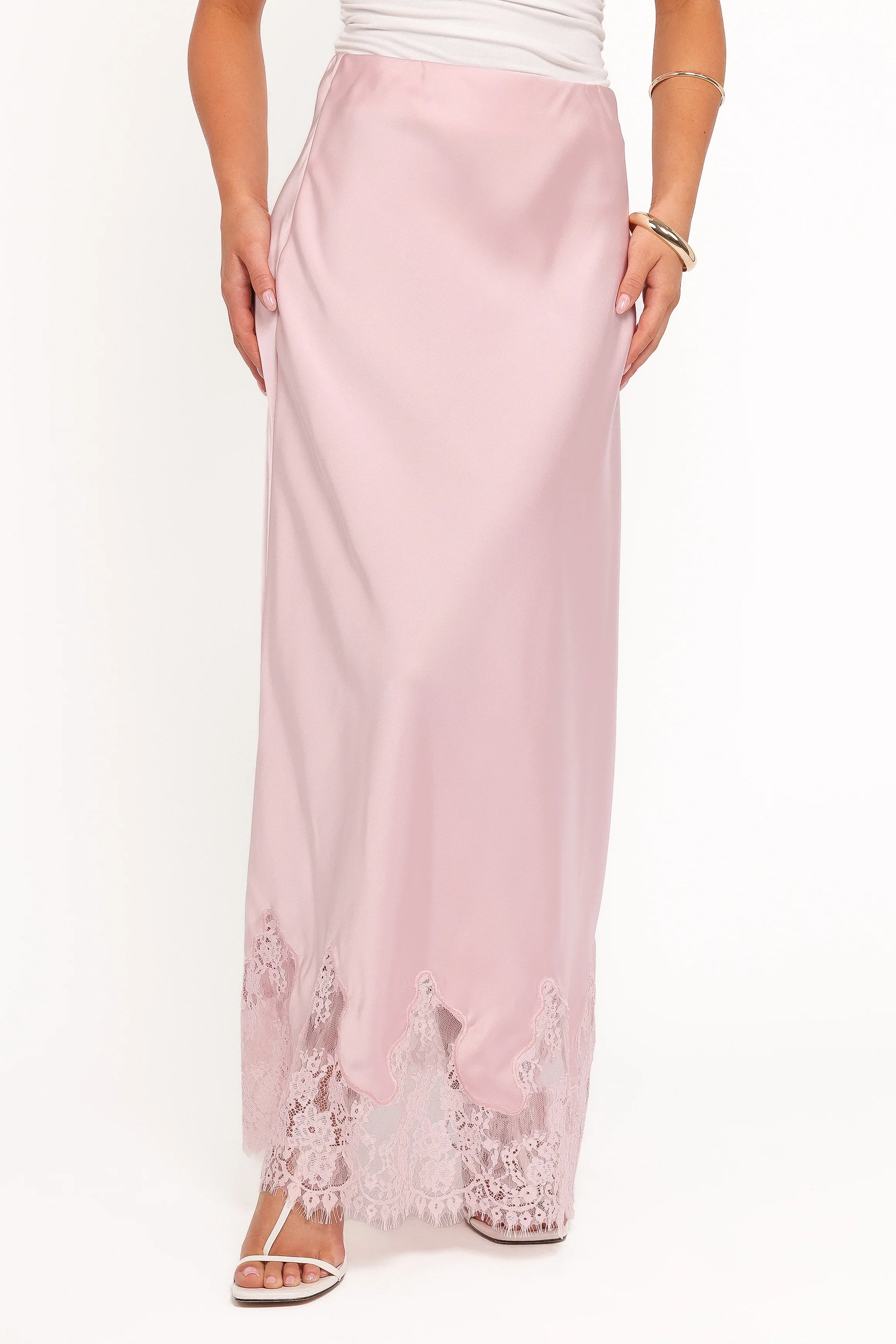 Alira Lace Trim Midi Skirt Pale Pink