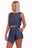 Maggie Chambray Wrap Skort Set Medium Denim