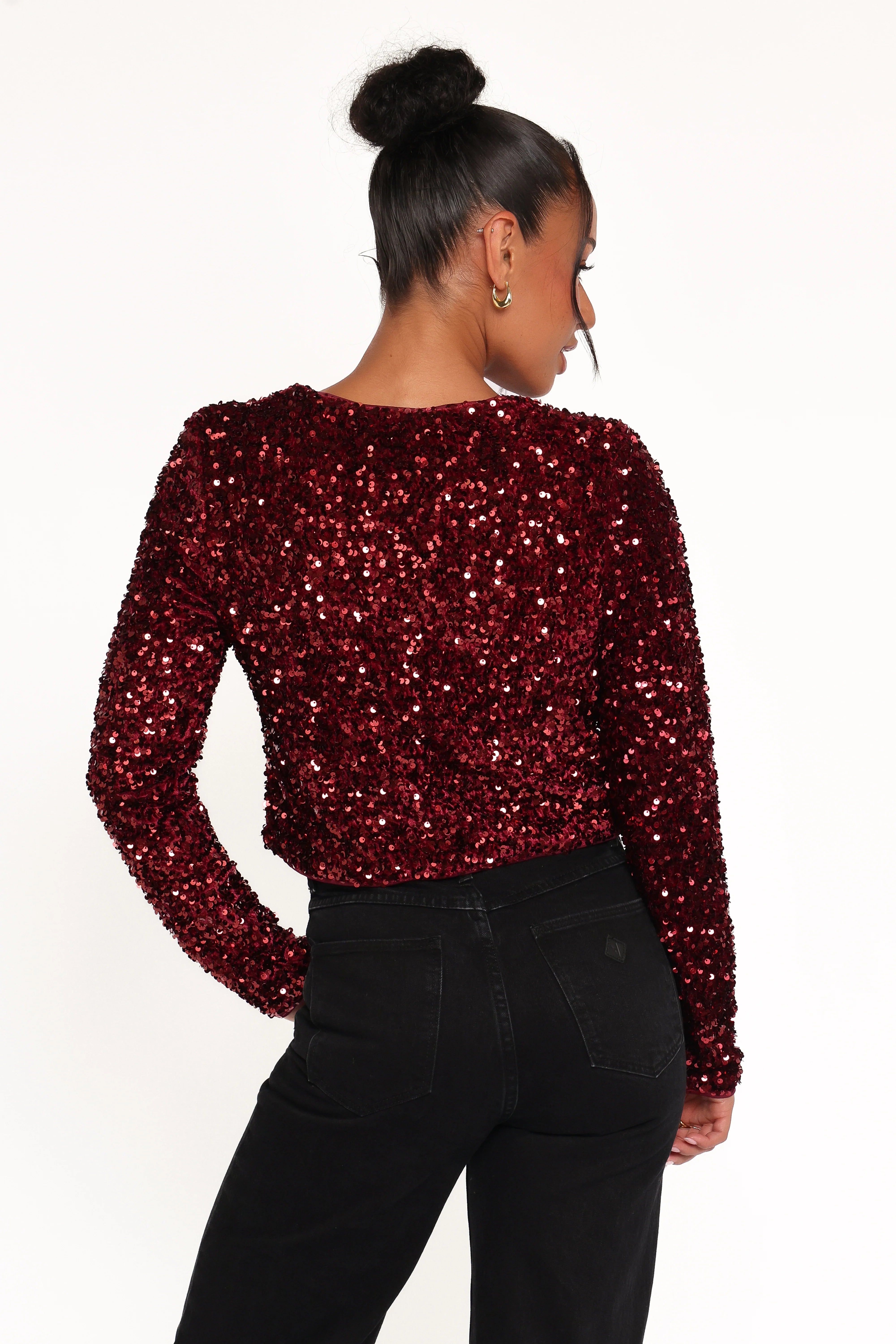 Scarlette Cropped Jacket Burgundy Sequin