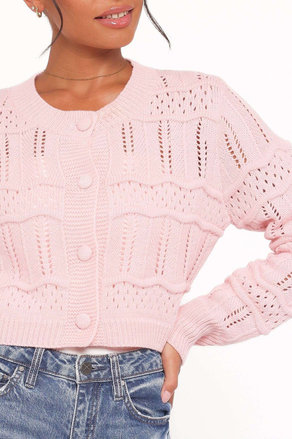 Aidy Crop Button Front Cardigan Pink