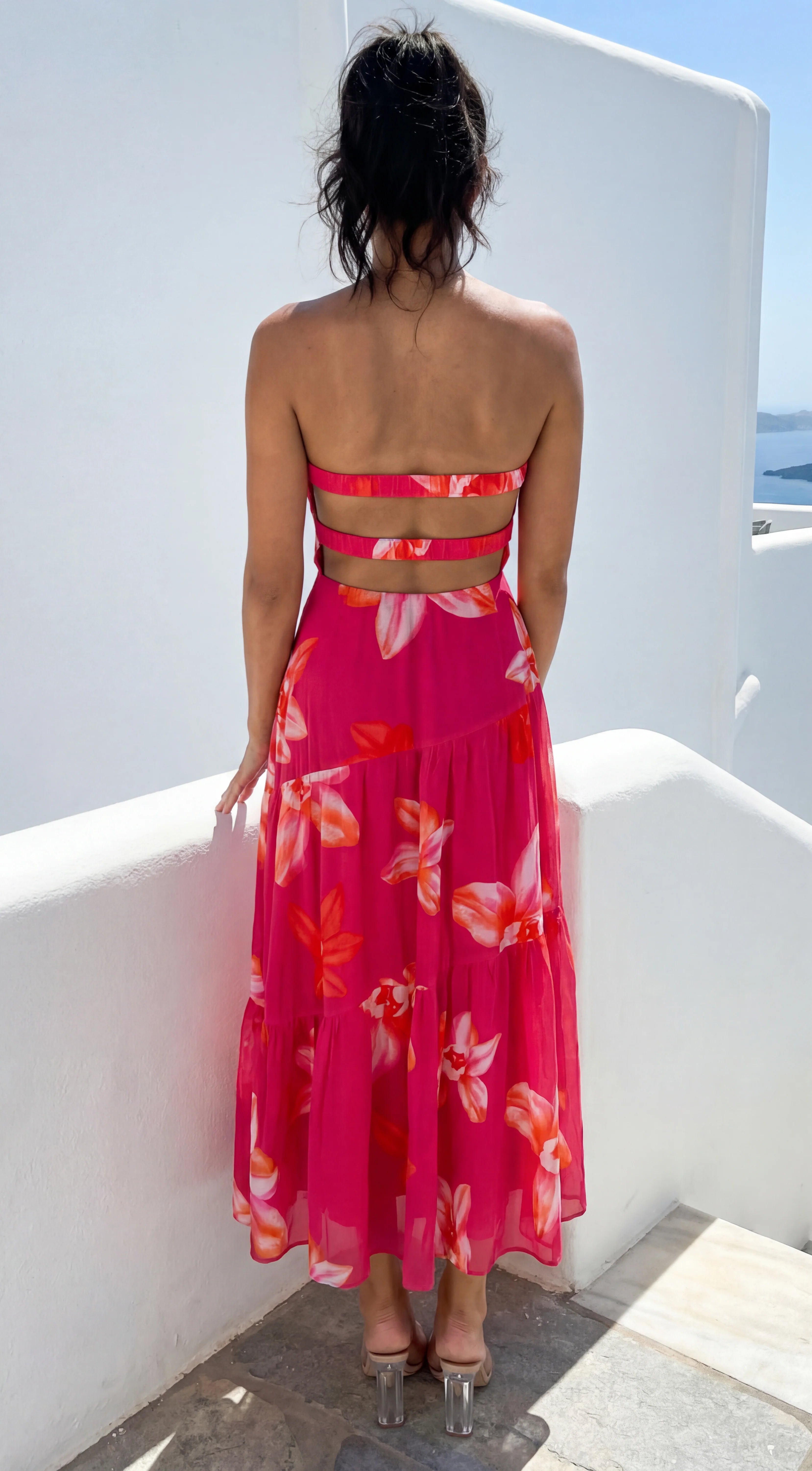 Paradiso Floral Print Midi Dress Pink