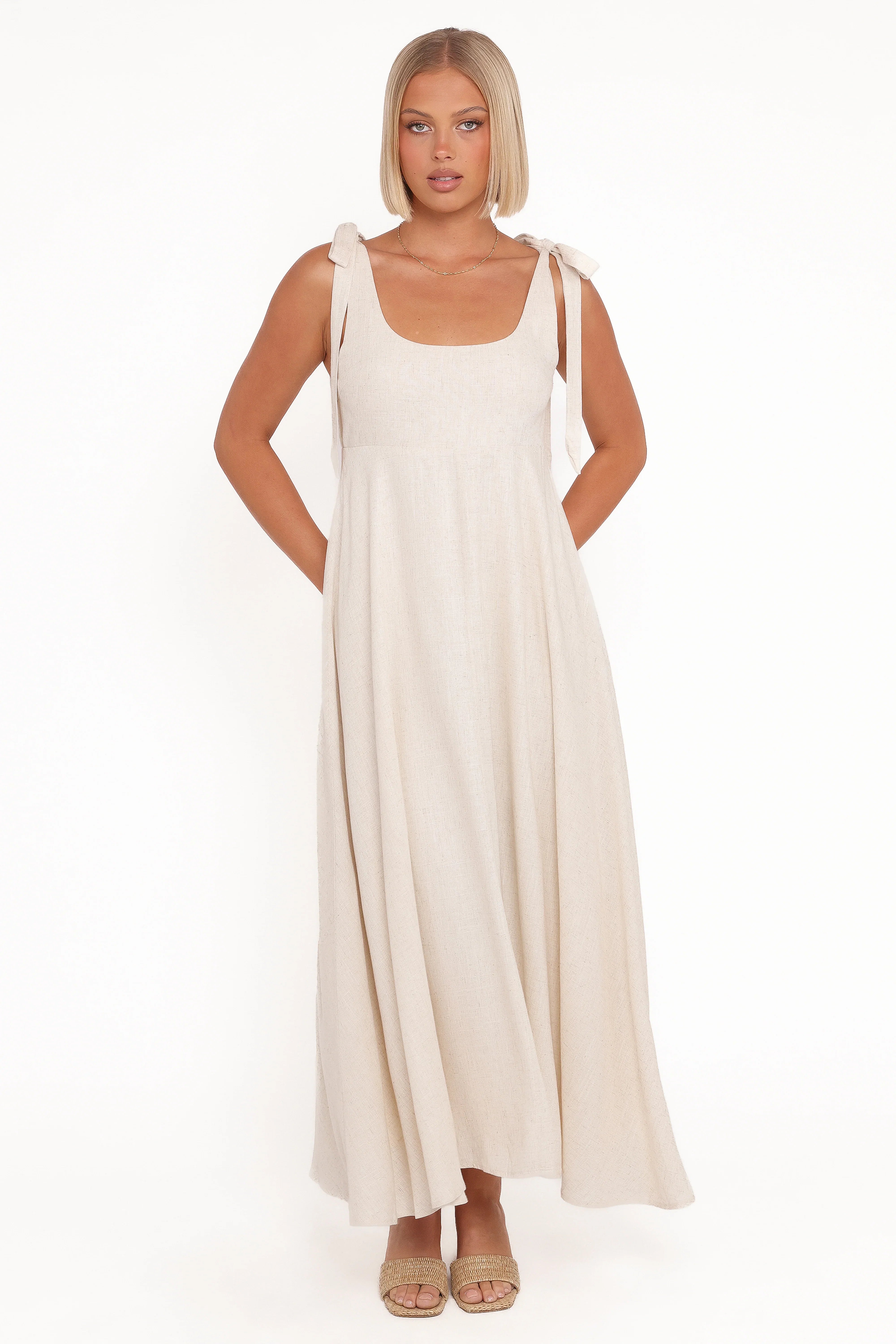 Valara Tie Shoulder Maxi Dress Oatmeal