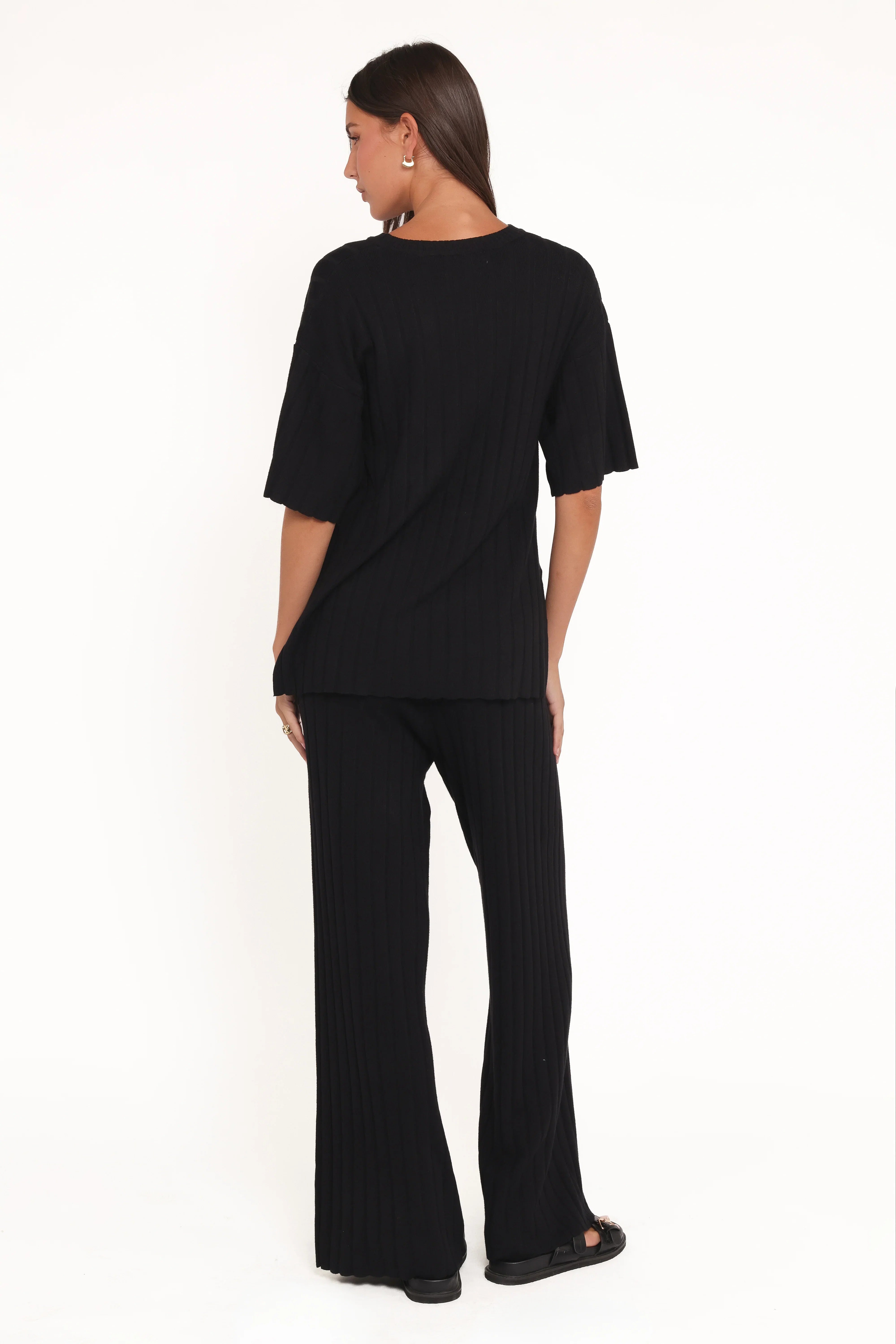 Alix Ribbed Knit Set Black