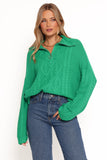 Leon Quarter Zip Cable Knit Sweater Green