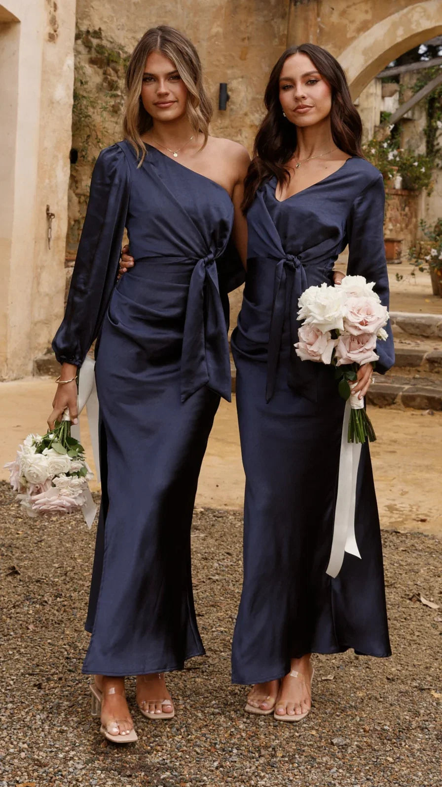 Ivy Long Sleeve Tie Front Maxi Dress Navy