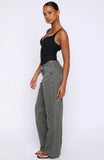 Bring The Style Low Rise Wide Leg Jeans Olive Wash