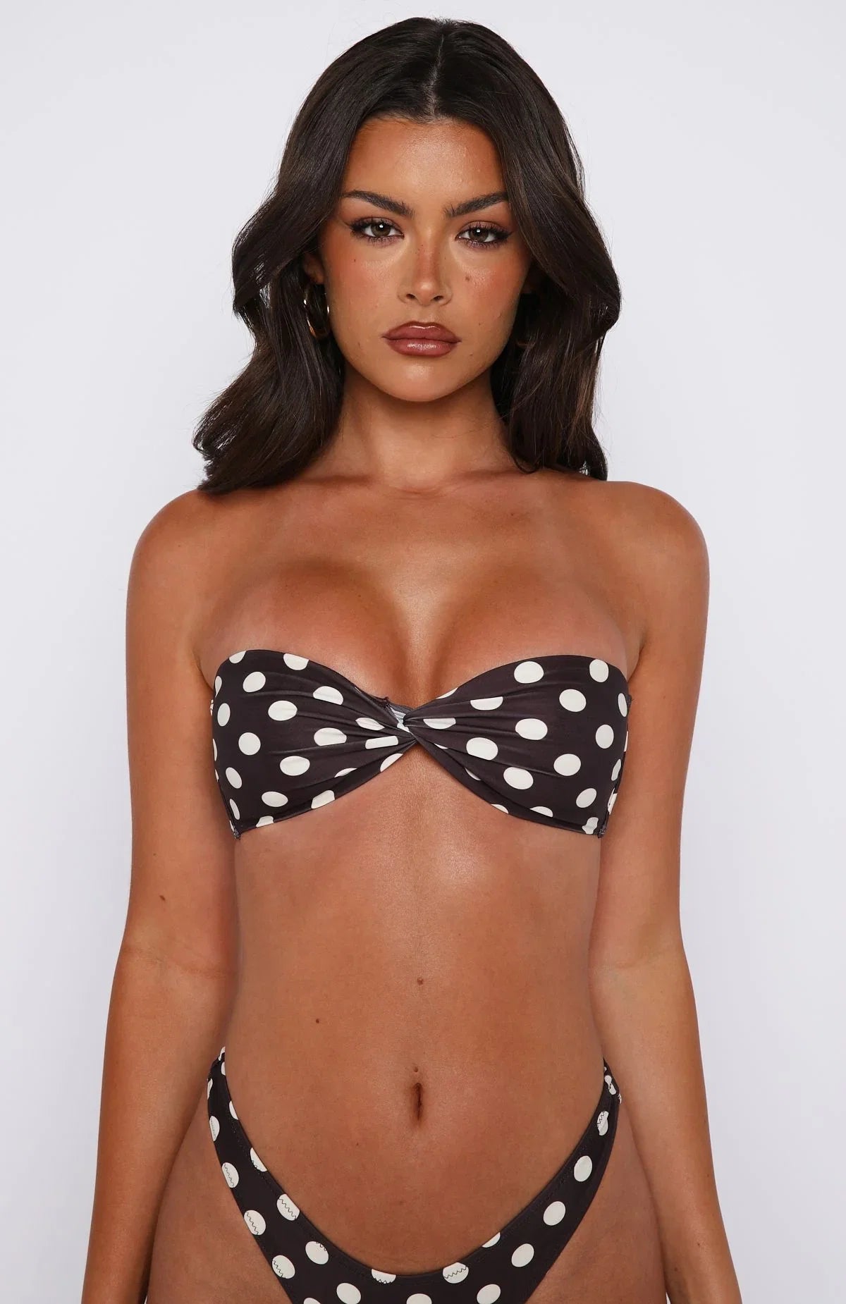 Kaya Bikini Top Choc Cream Polka Dot