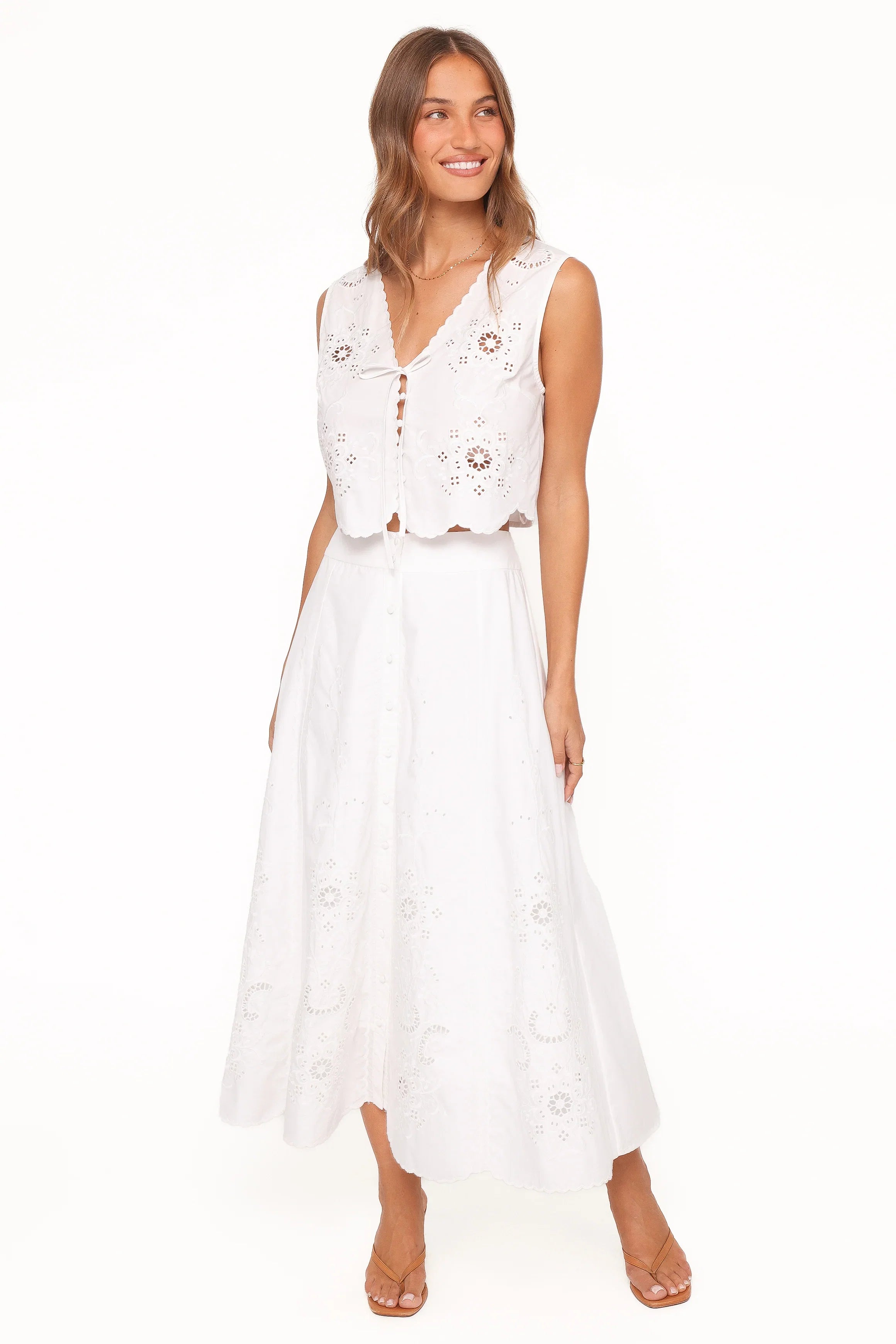 Kye Midi Skirt White Broderie