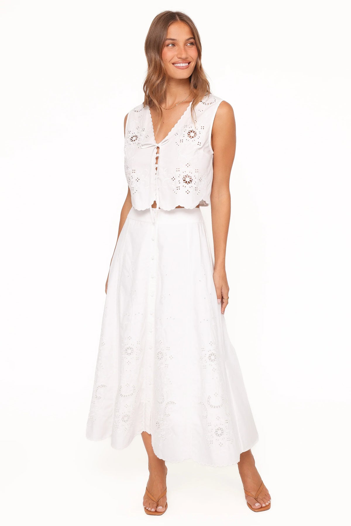Kye Midi Skirt White Broderie
