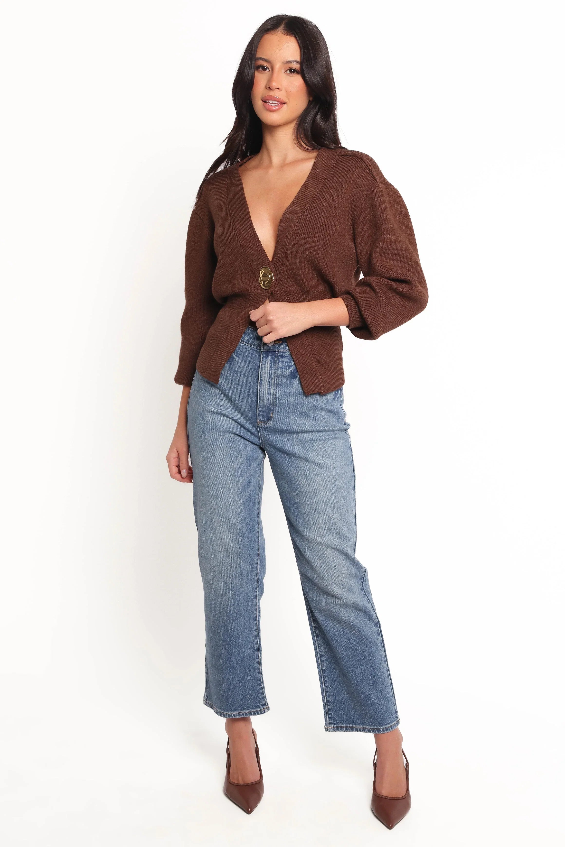 Cyrelle Single Button Cardigan Brown