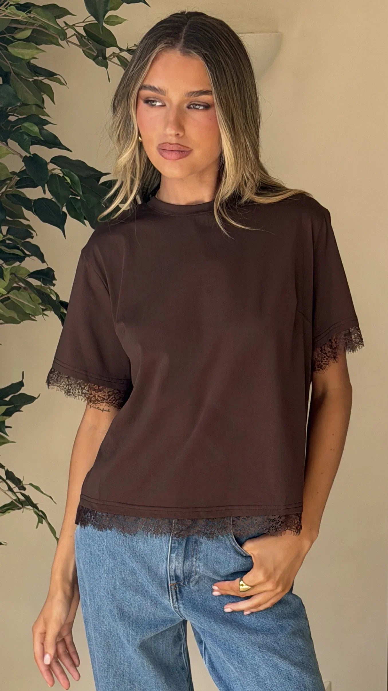 Clare Lace Back T Shirt Chocolate