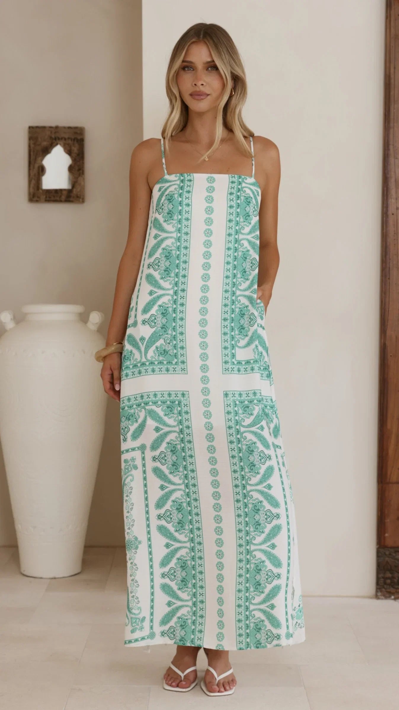 Talise Maxi Dress Green Aztec