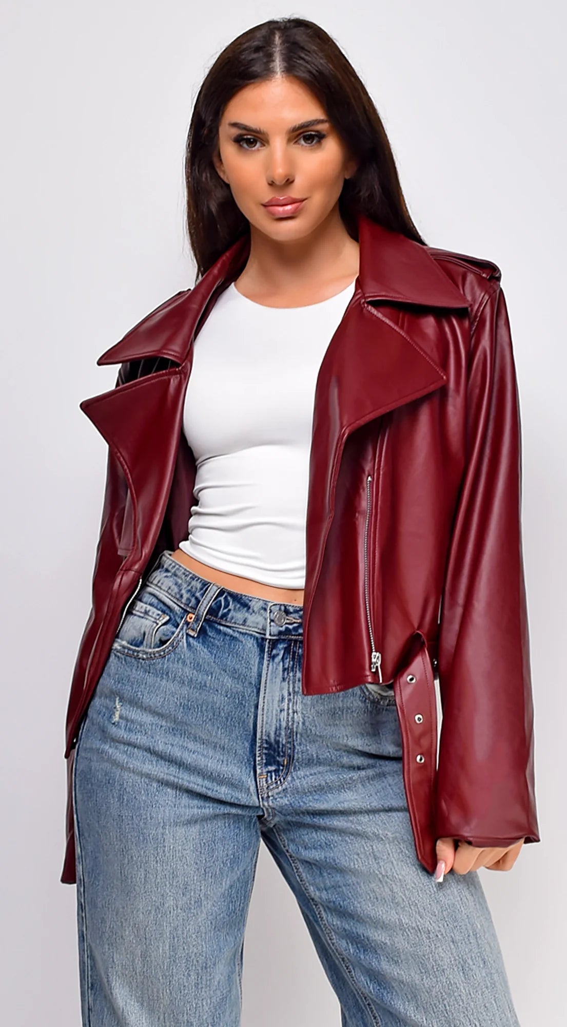 Piper Faux Leather Jacket Burgundy