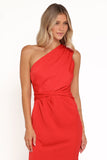 Nadia One Shoulder Maxi Dress Red Jacquard Satin