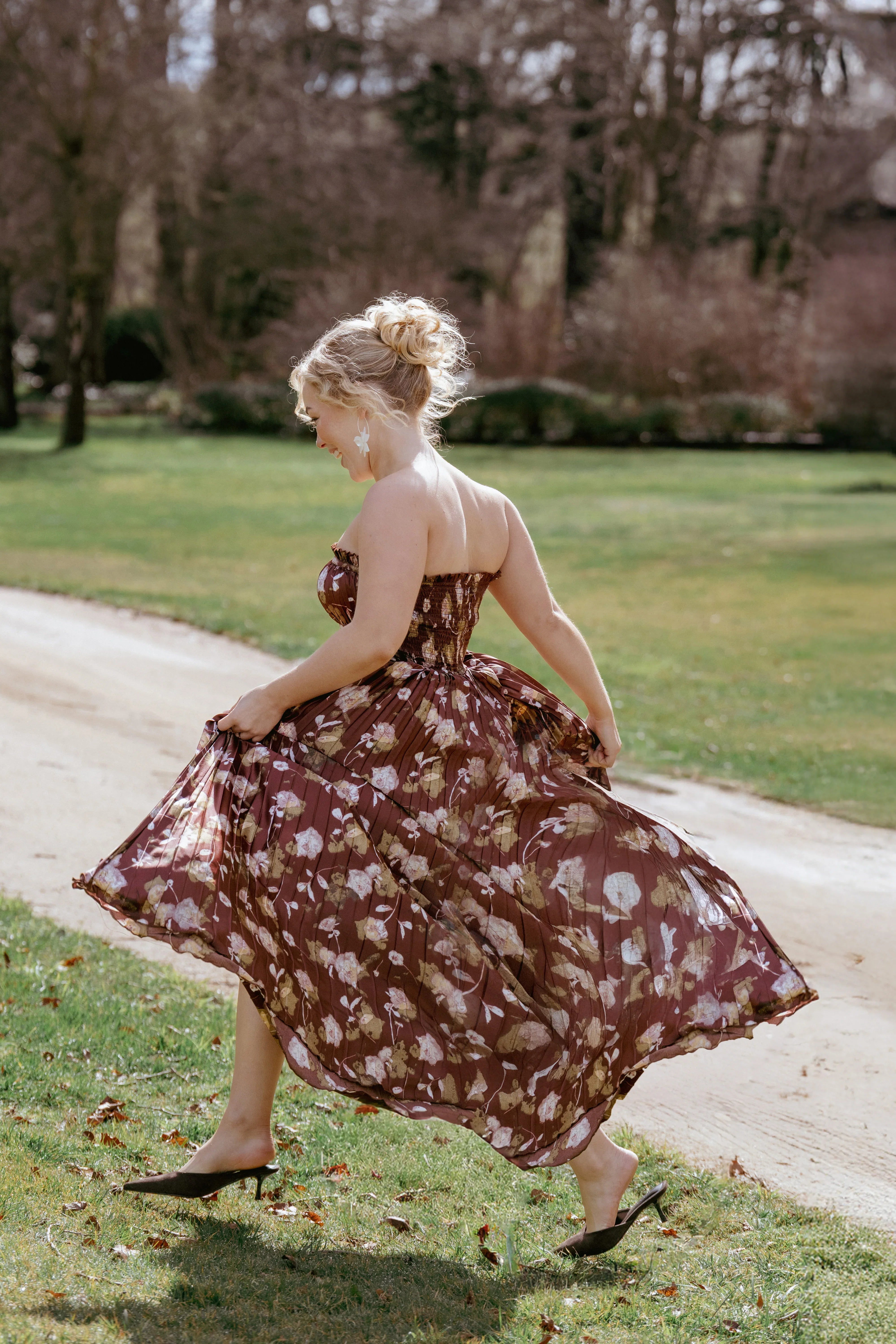 Angelique Strapless Maxi Dress Brown Floral