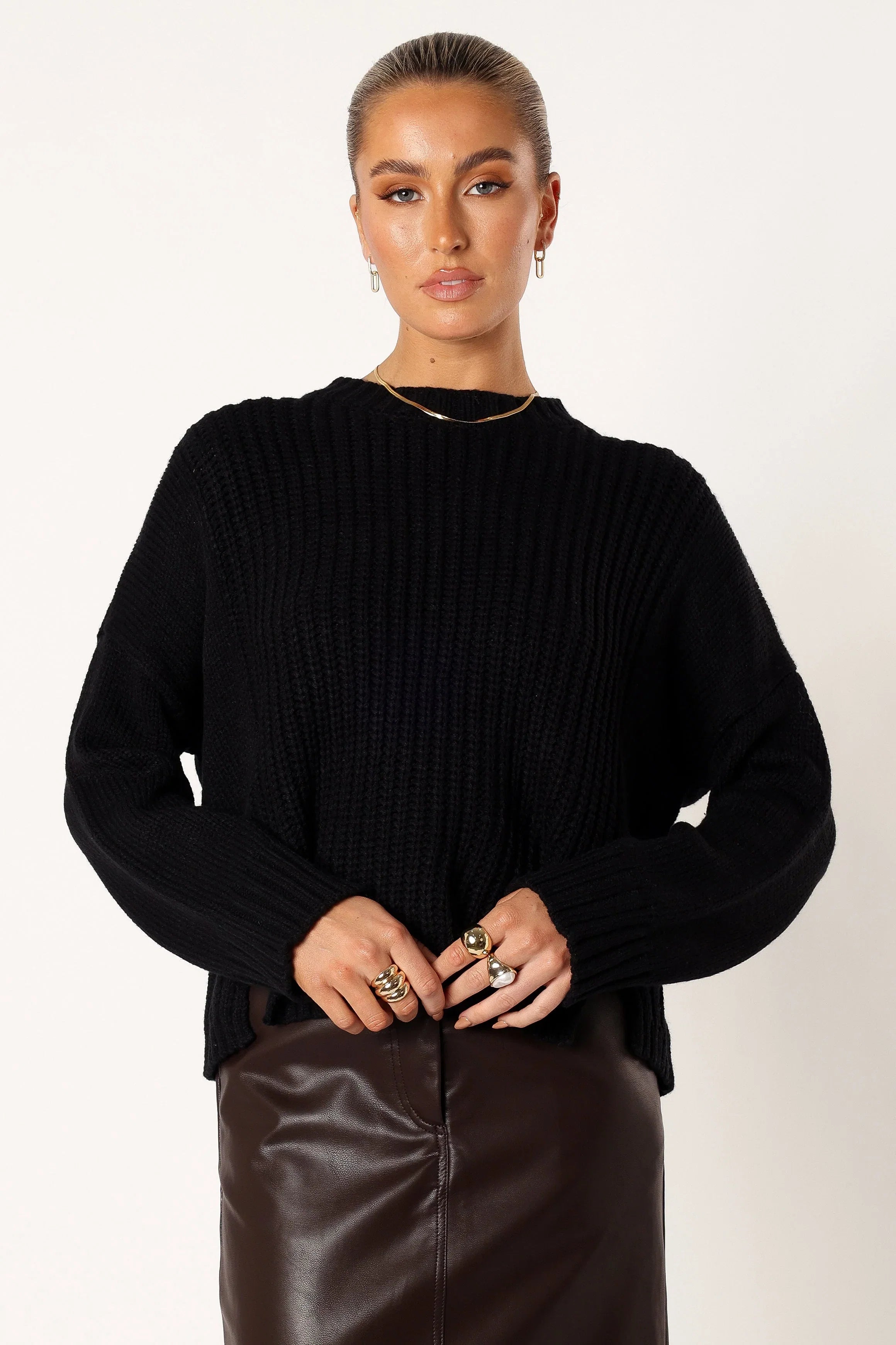 Arlette Textured Knit Sweater Black