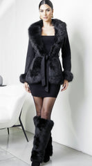 Velouria Faux Suede Fur Coat Black