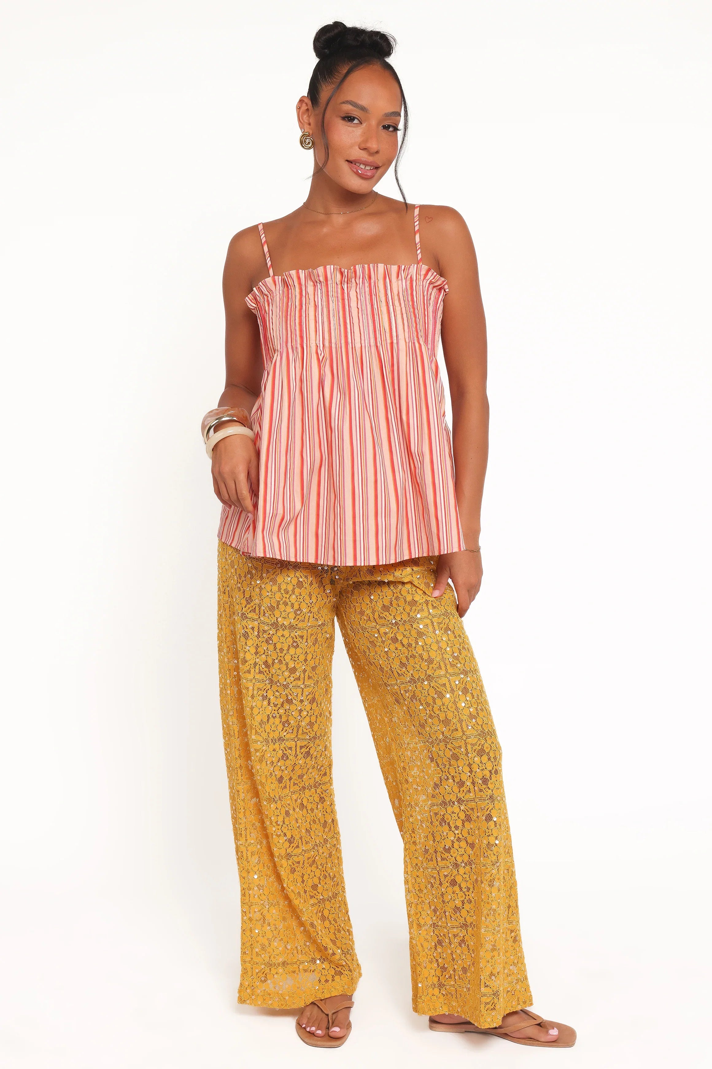 Carson Pleated Top Peach Stripe