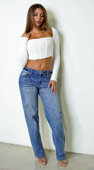 Nina Mesh Square Neck Corset Crop Top White