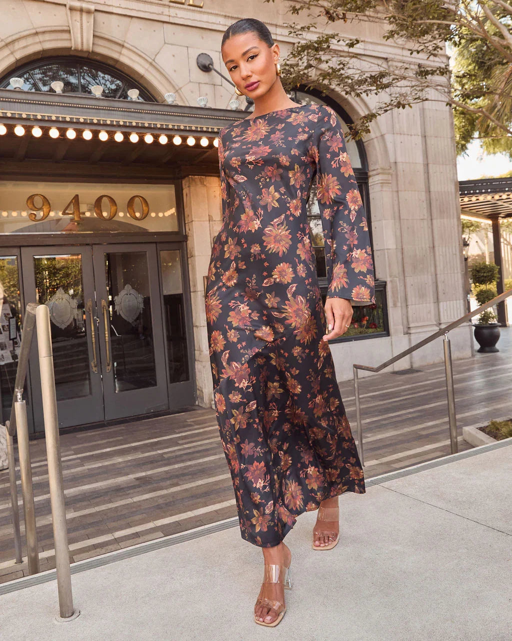 Fallen Leaves Printed Maxi Dress