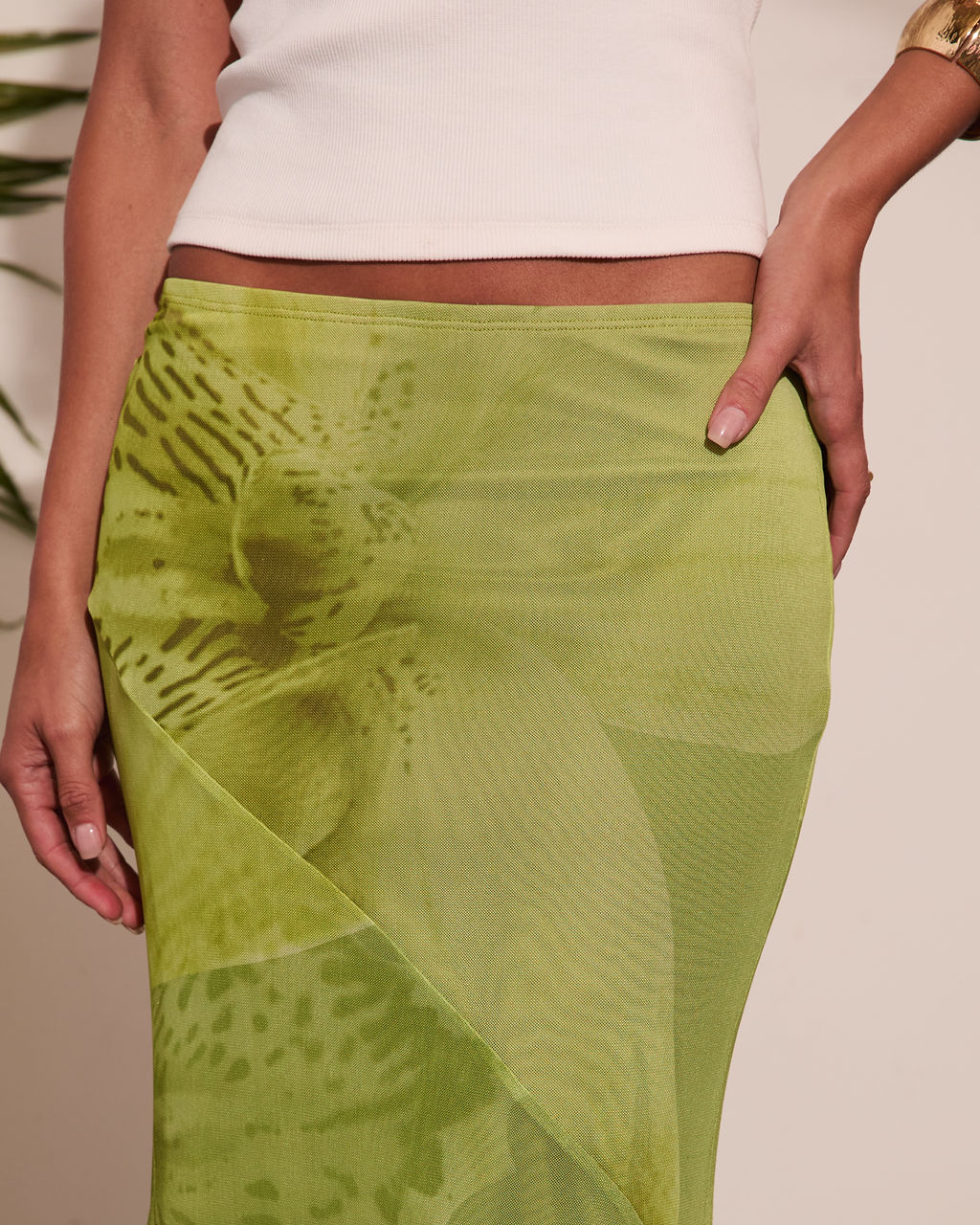 Rooted Grace Tropical Floral Mesh Maxi Skirt