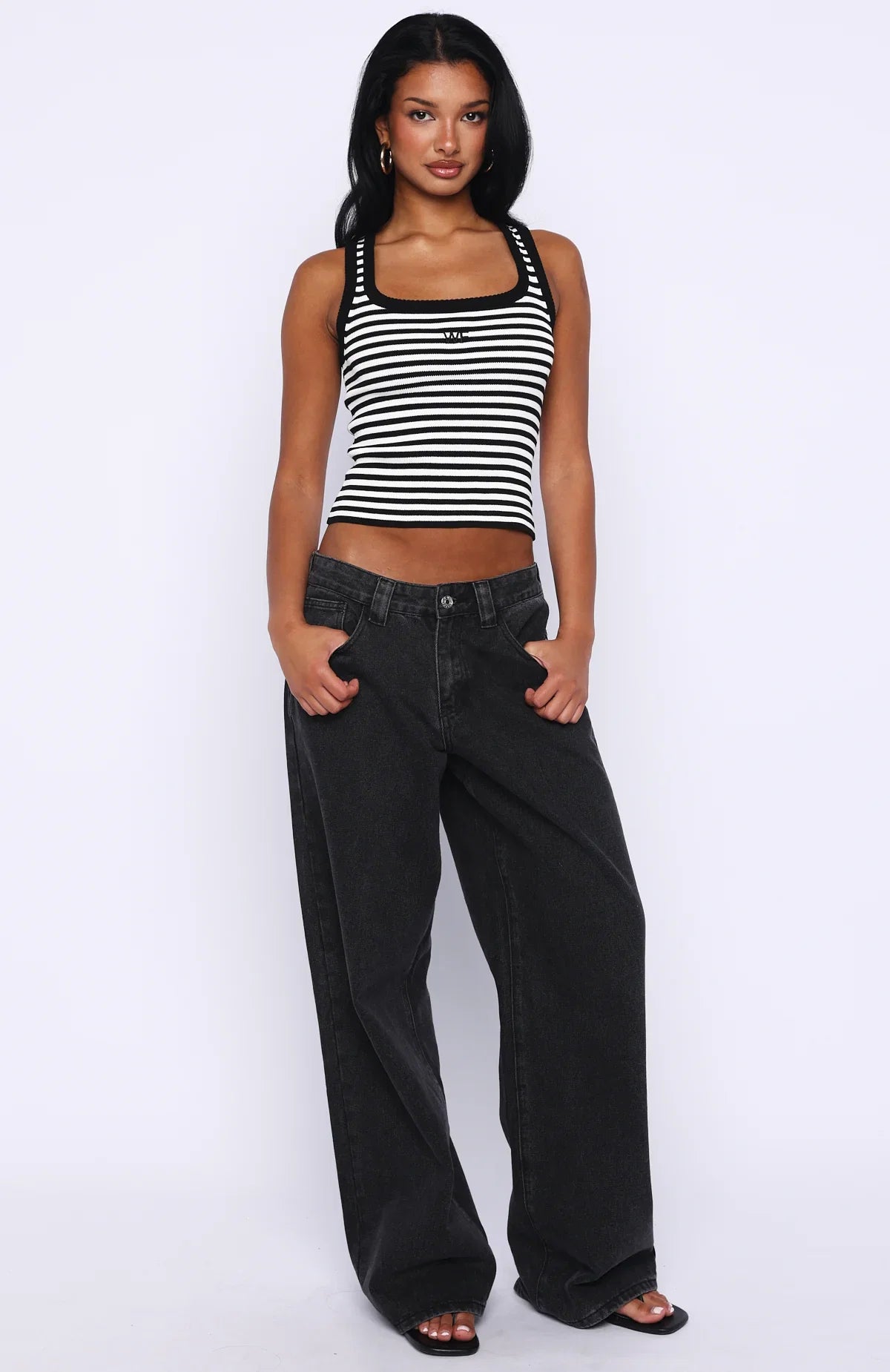 Wanting Problems Knit Top Black White Stripe