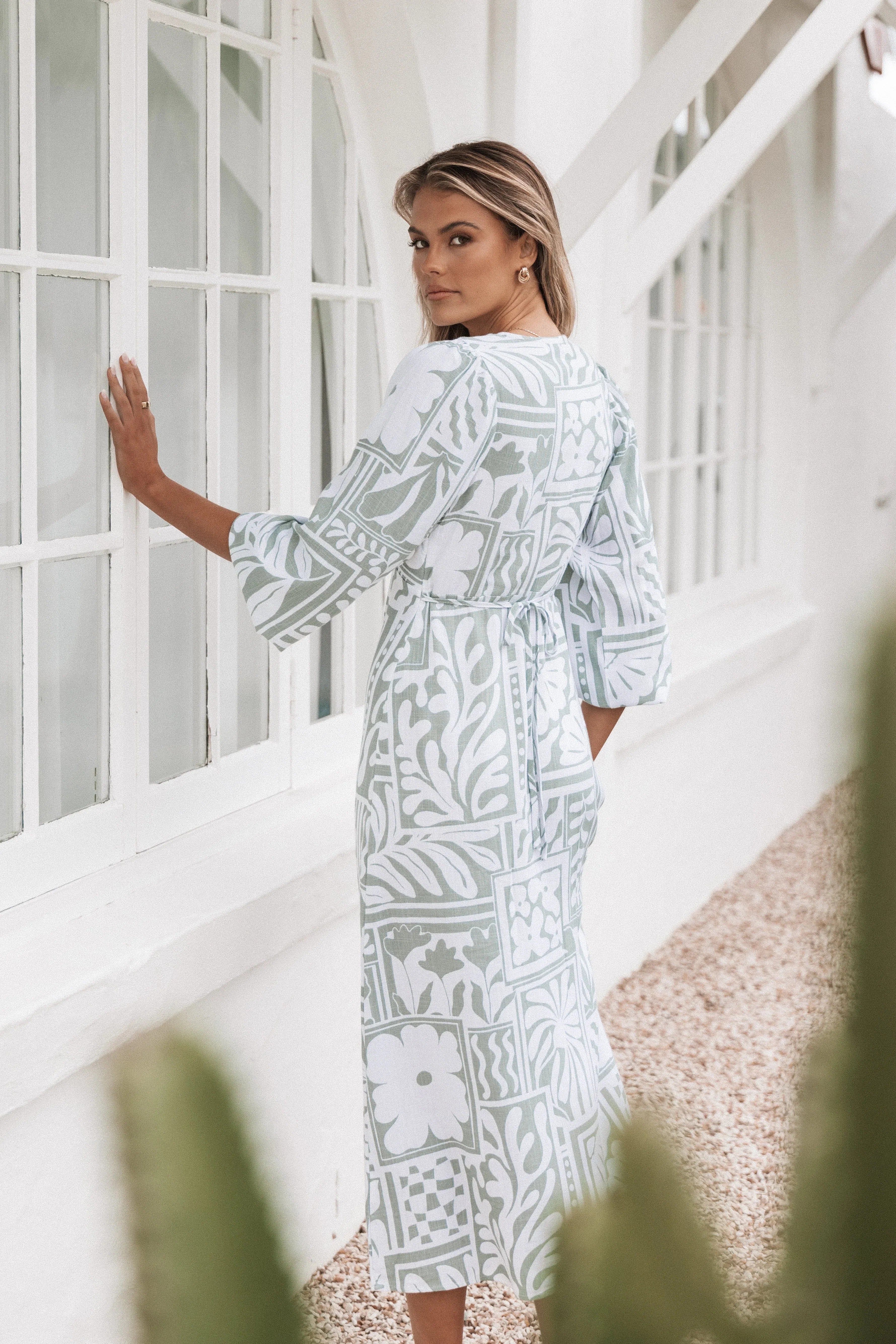 Kolby Long Sleeve Midi Dress Sage Print