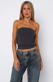 Dont Talk Cinched Waist Strapless Top Charcoal