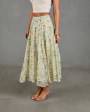 Adilene Pleated Floral Print Midi Skirt