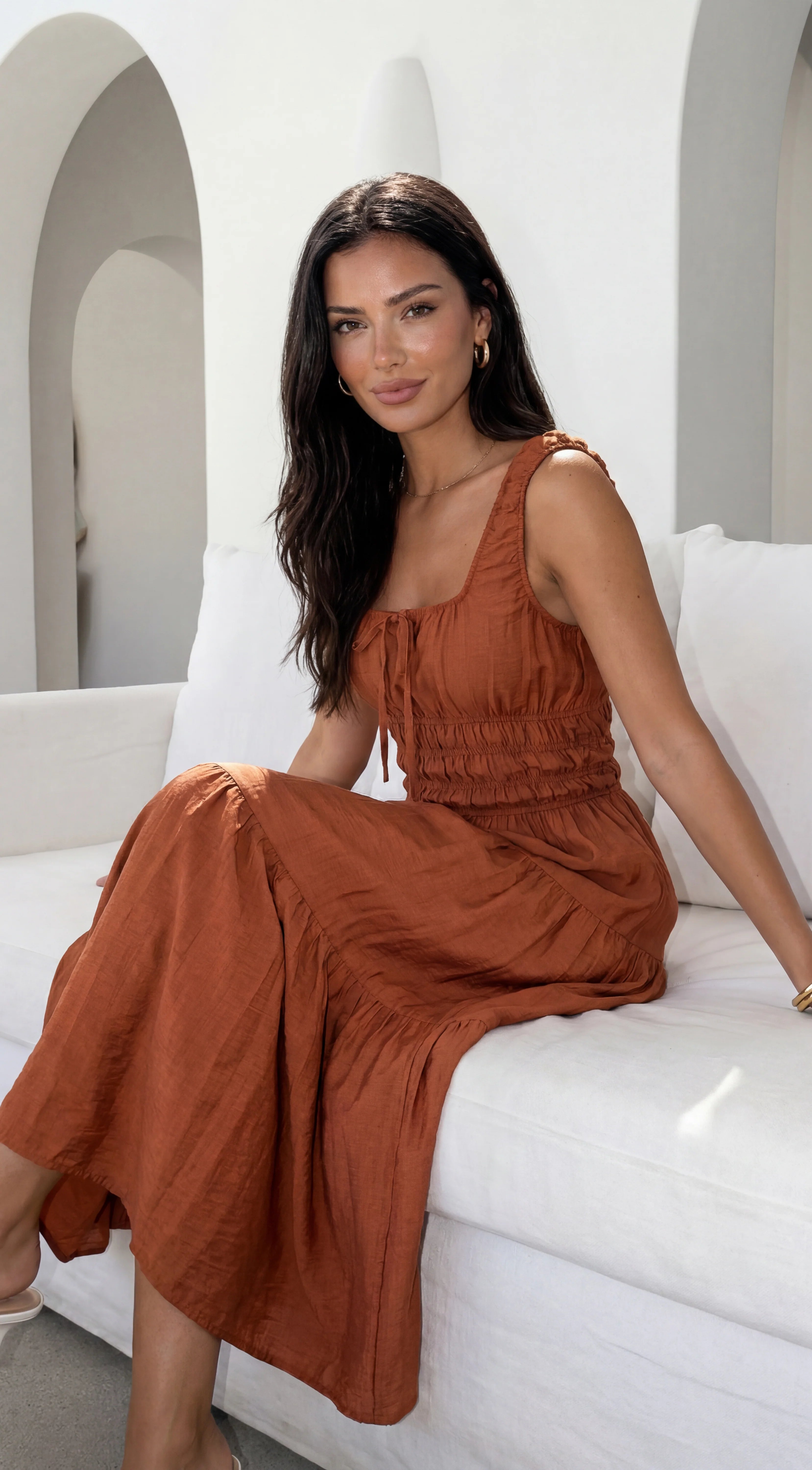 Celesta Midi Dress Rust Brown