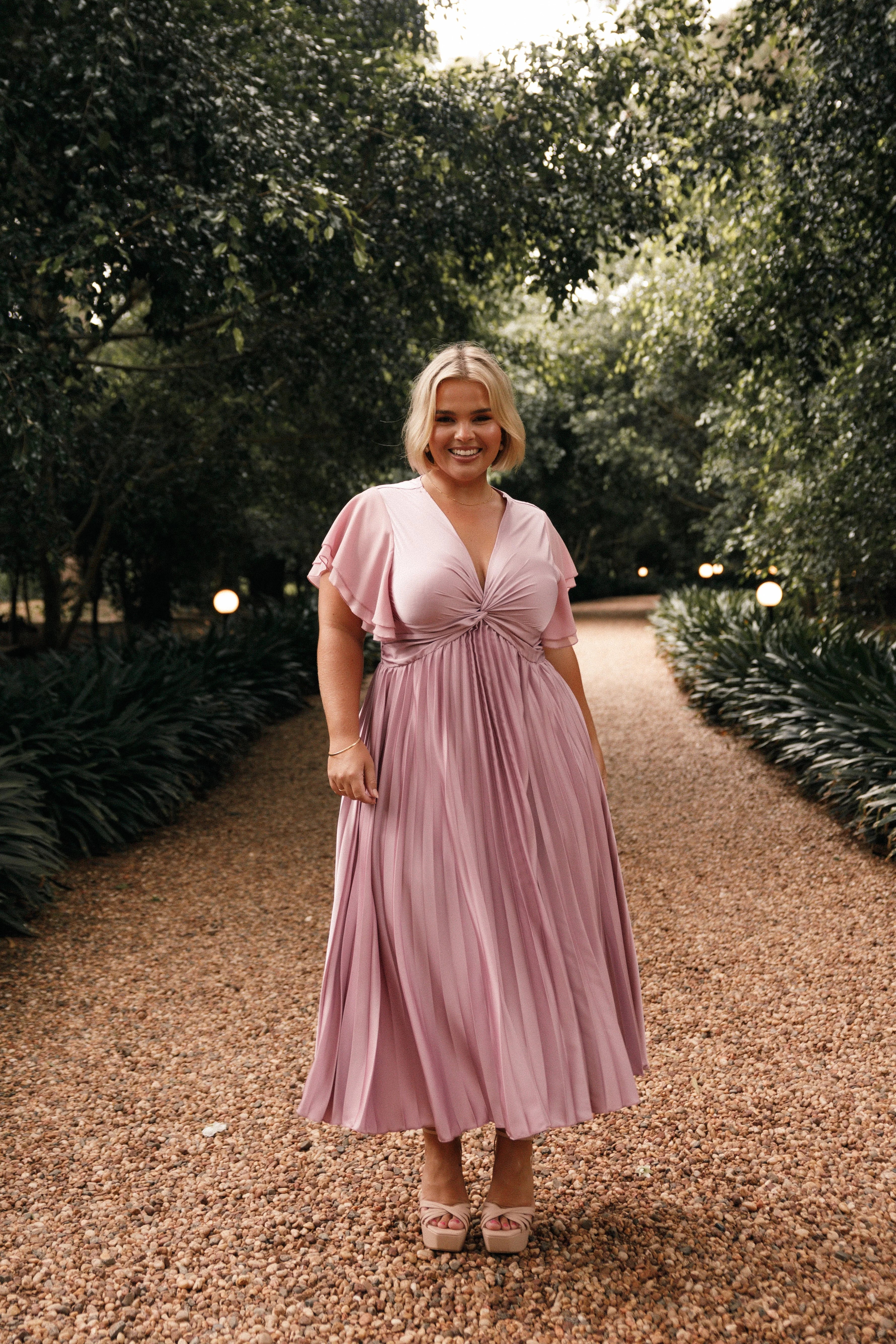 Nova Flutter Sleeve Midi Dress Dusty Rose