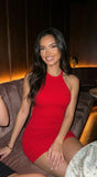 Olesya Open Back Ribbed Mini Dress Red