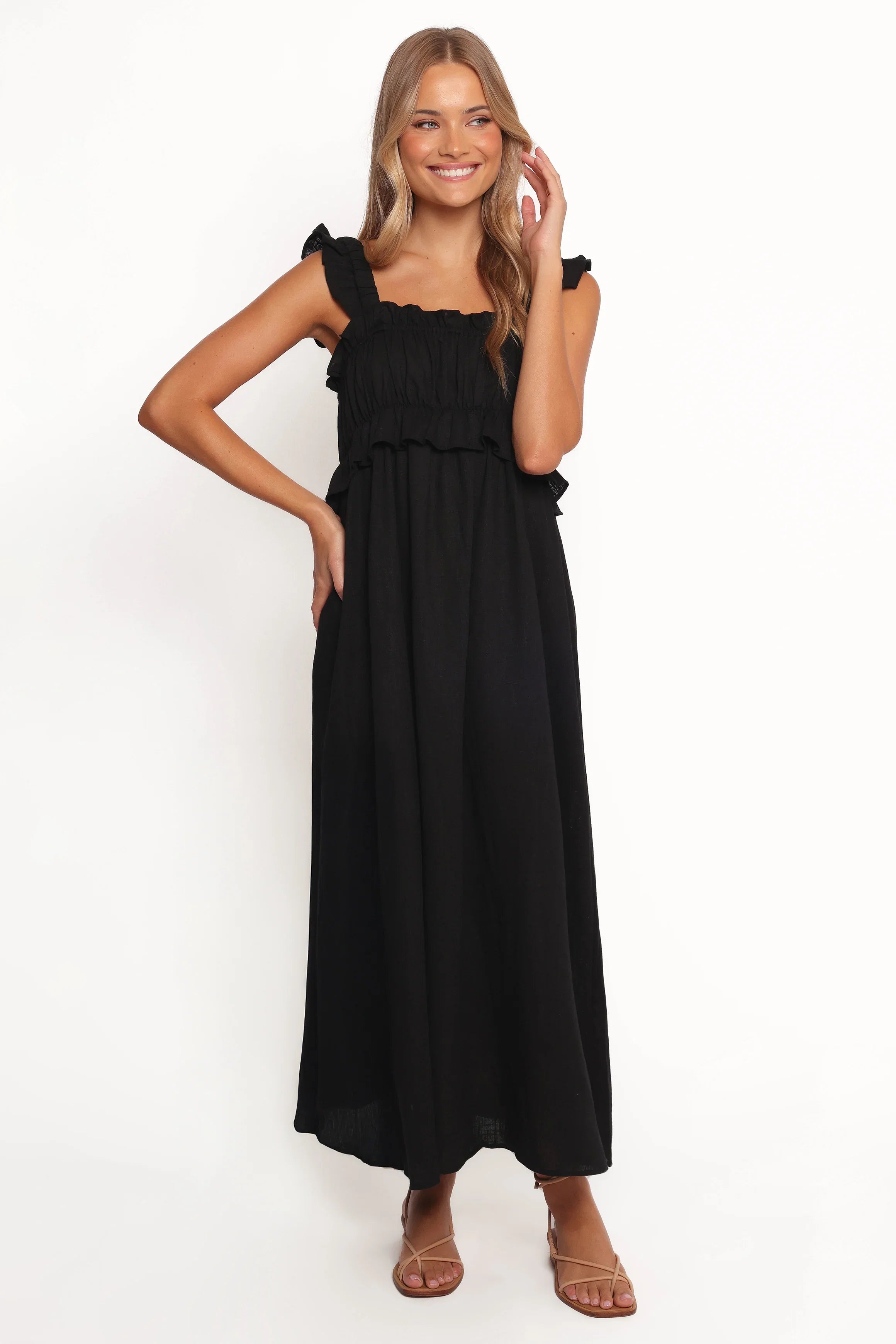 Ross Frill Strap Maxi Dress Black