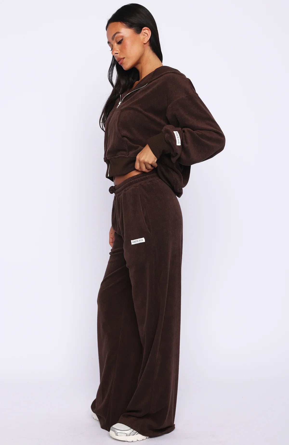 Causing Commotion Terry Wide Leg Sweatpants Chocolate