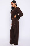 Causing Commotion Terry Wide Leg Sweatpants Chocolate