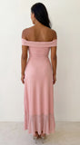 Calie Off Shoulder Mesh Maxi Dress Pink