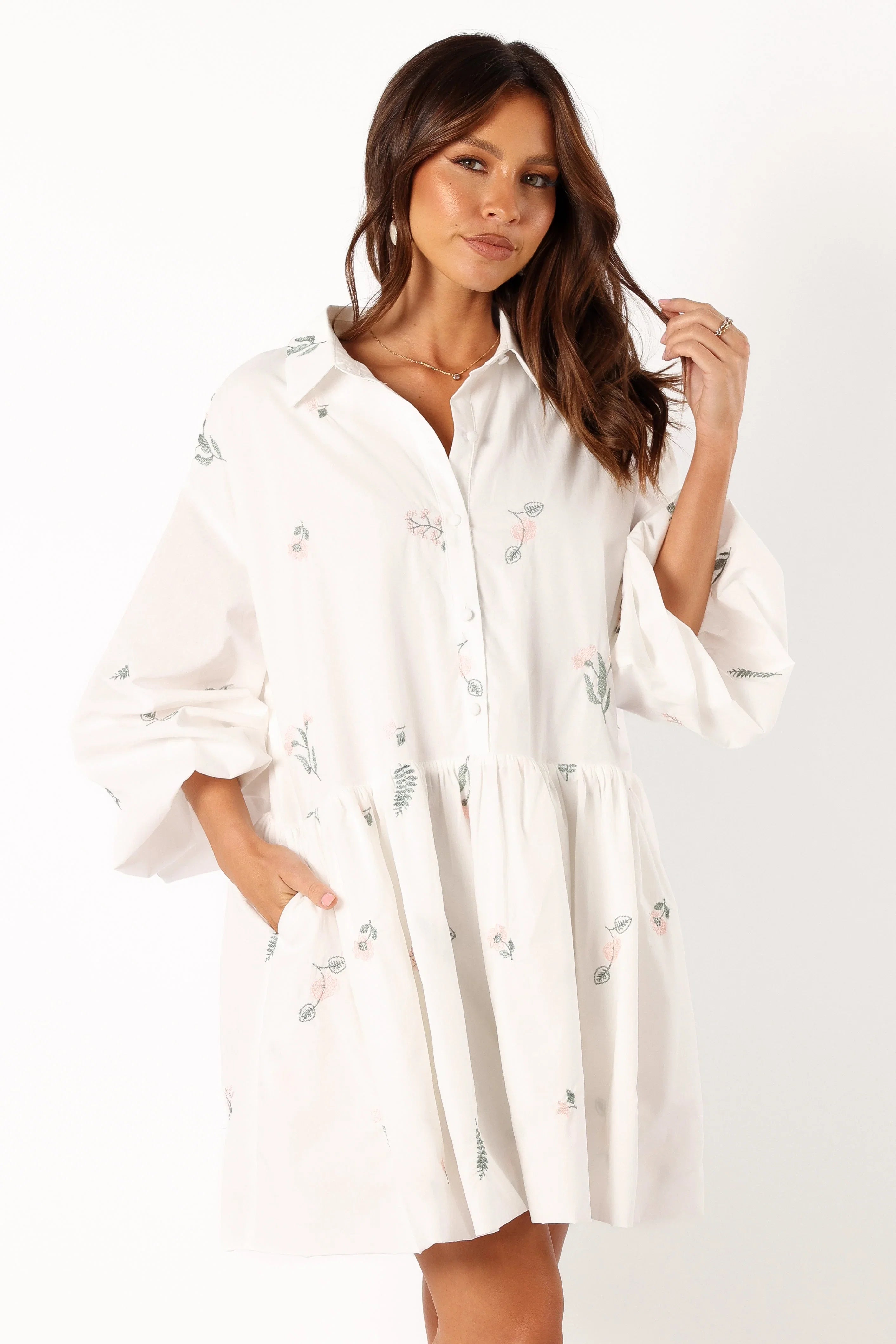Daisy Long Sleeve Mini Dress White Floral