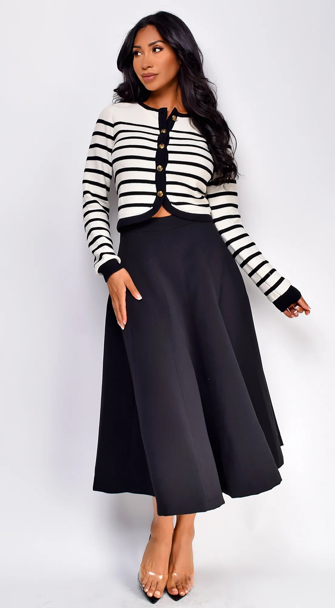 Eliana Stripe Button Down Cardigan Ivory