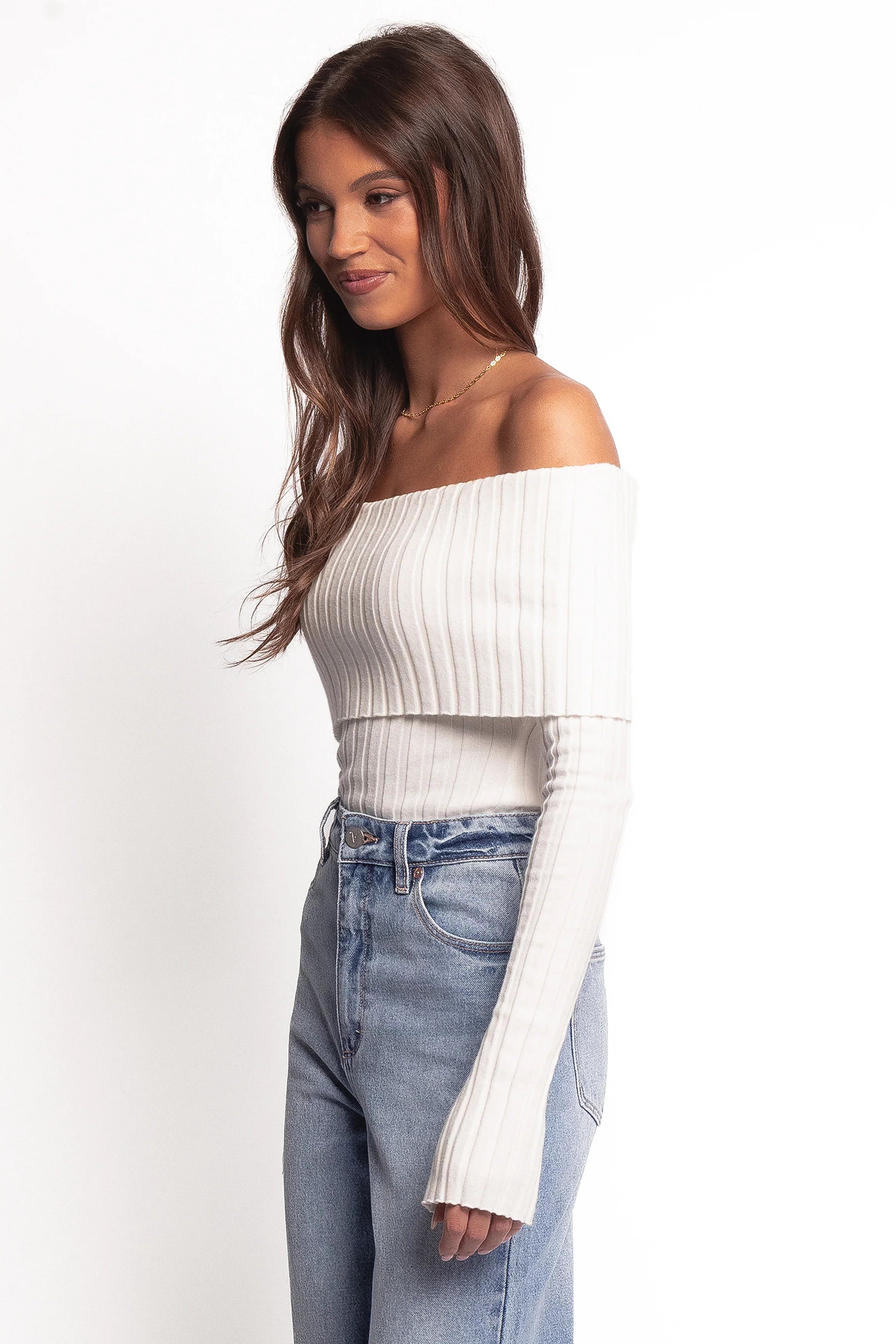 Inora Off Shoulder Knit Top White