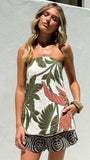 Kiki Strapless Top and Shorts Set Green Beige Palm