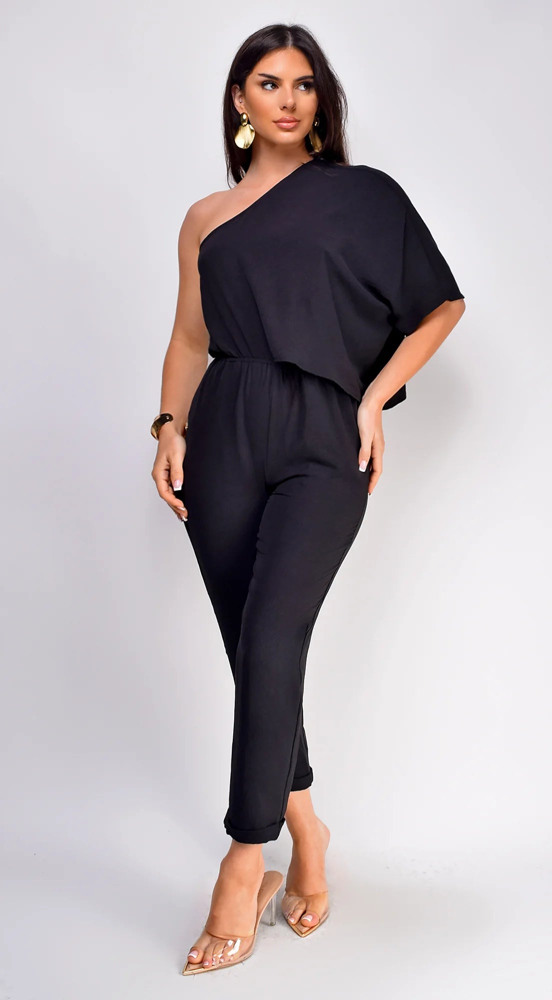 Vanessa Black One Shoulder Jumpsuit Black