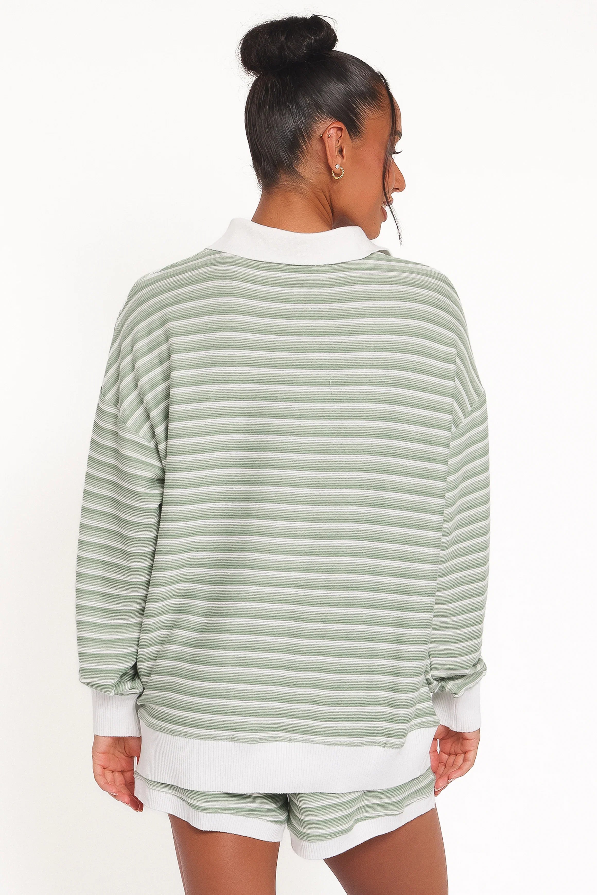 Dealia Knit Short Set Sage Stripe